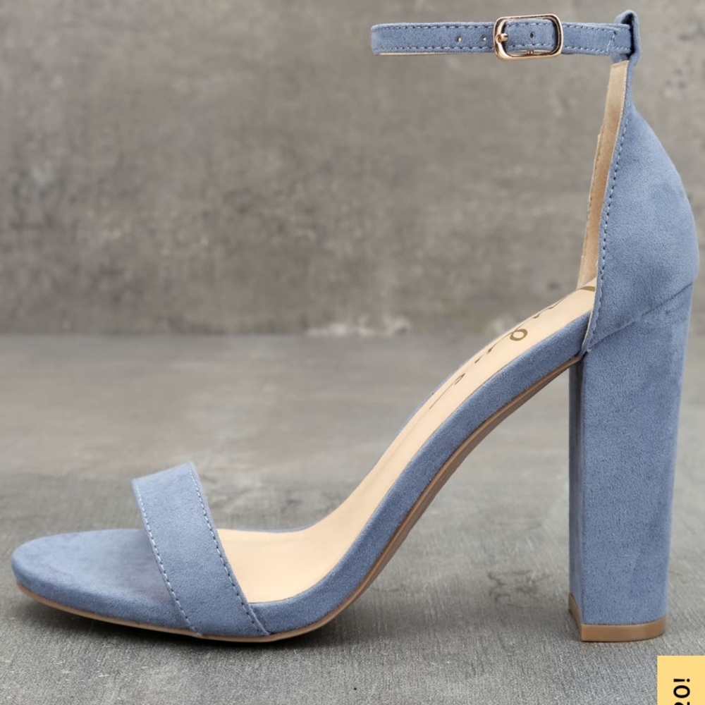 Lulu’s Taylor blue suede ankle strap heels